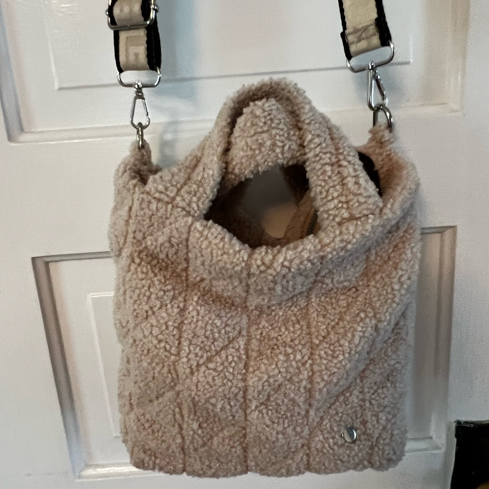 Tan Plush Shoulder Bag with Bear Design